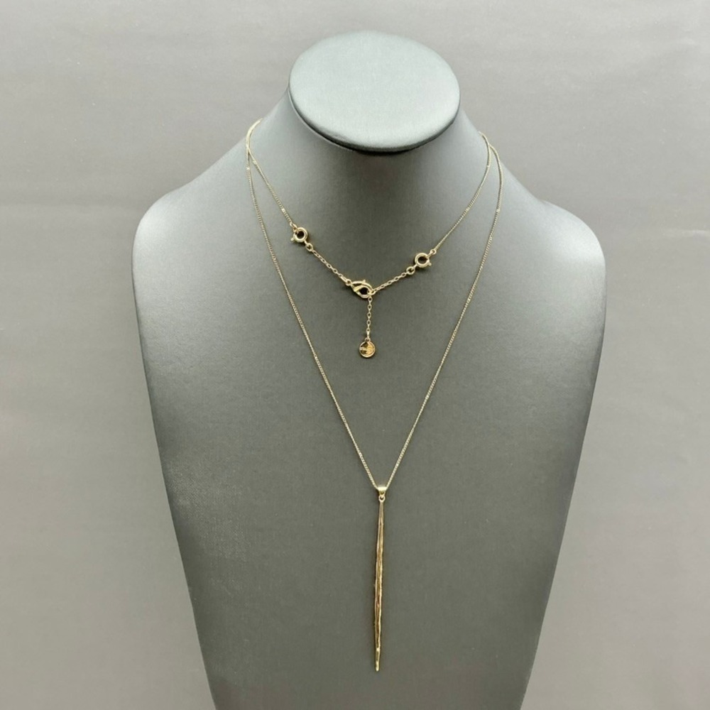 Stella & Dot Necklace Gold Tone Long Spike Pendant Minimalist 28-30 Inches